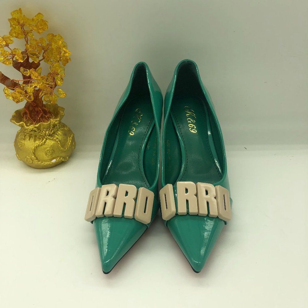 Green Women's Low Heel D'Orsay Pointed Toe Pump Shoes